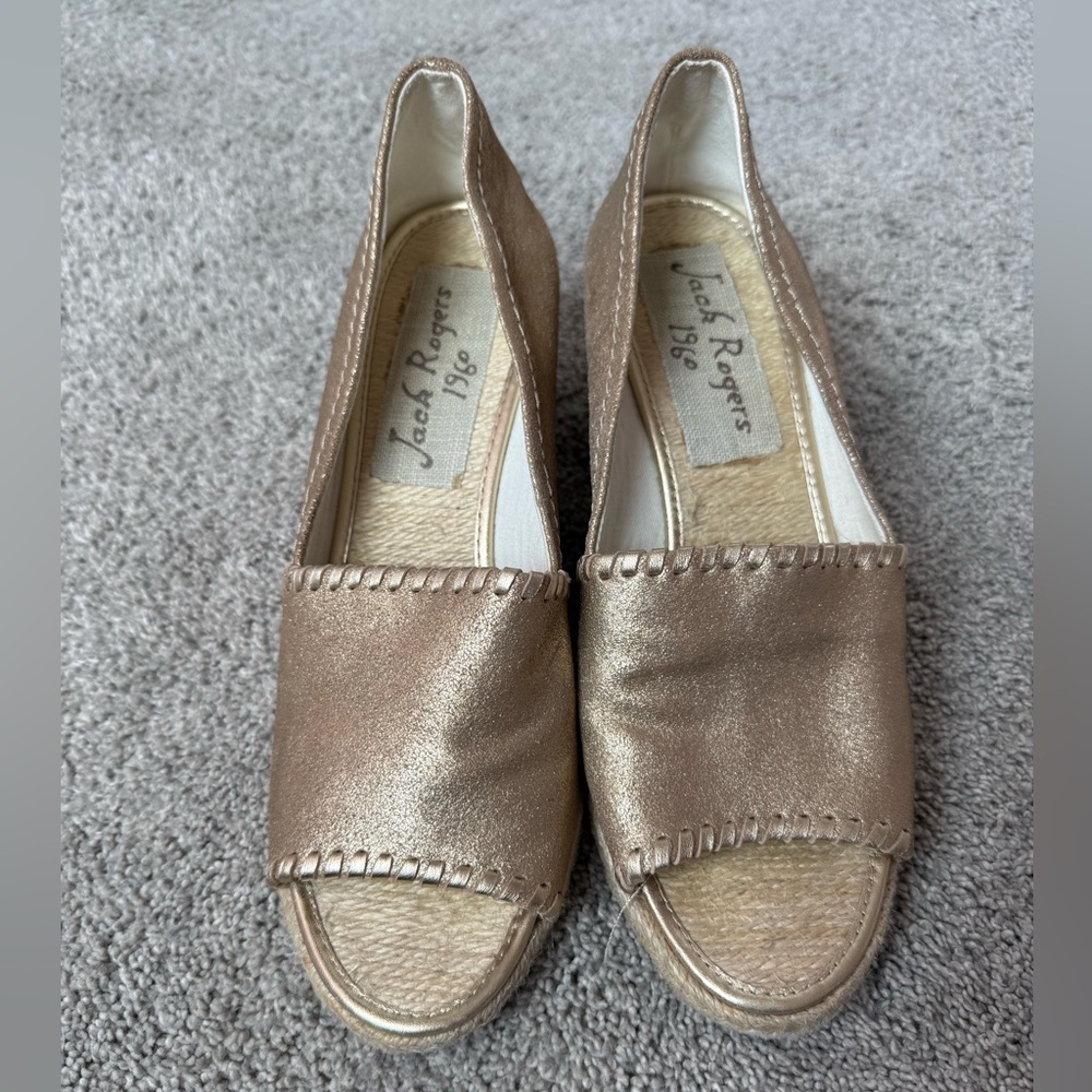Jack Rogers Gold Open Toe Wedge Shoes